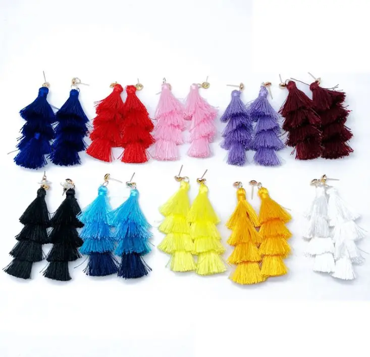 

2021 new trend tower color tassel earrings handmade tassel stud earrings