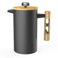 

DHPO insulated stainless steel french press coffee maker with bamboo handle and timer and thermometer