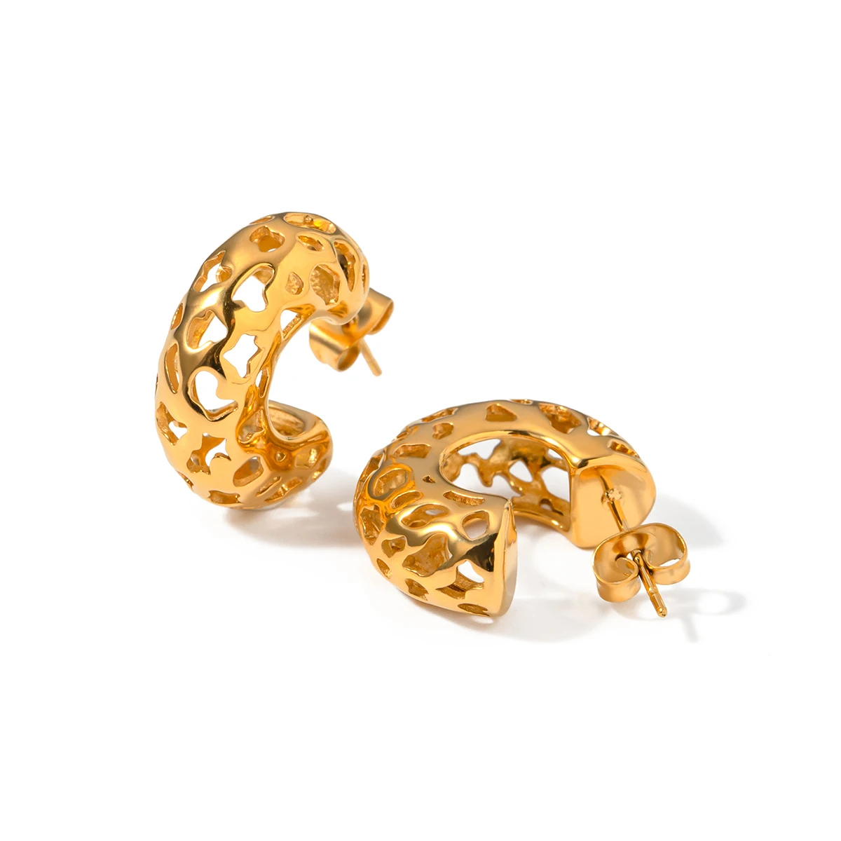 

J&D Dainty Statement 18K Gold Plated earrings Stainless Steel Hoop CC Hollow Earrings Luxury Jewelry