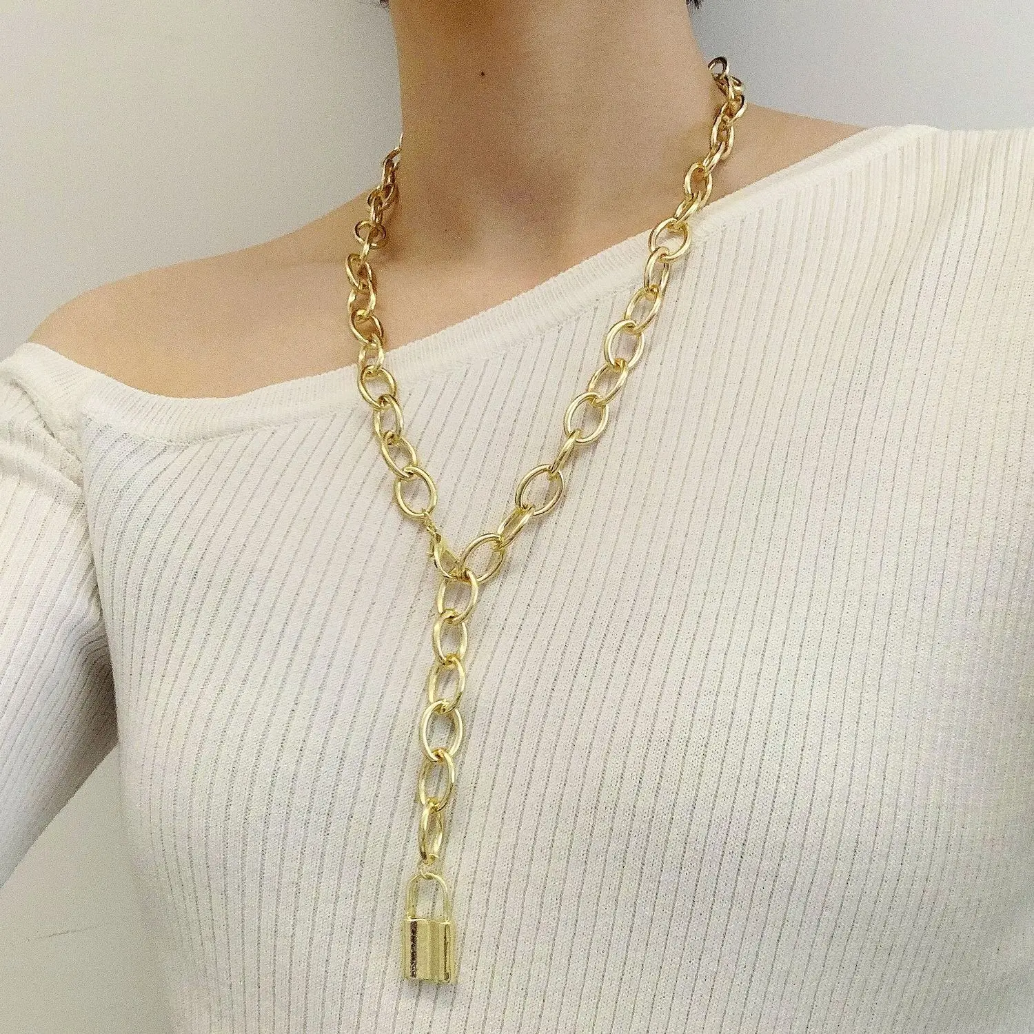 

Gold Plated Stainless Steel Paper Clip Link Chain Necklace