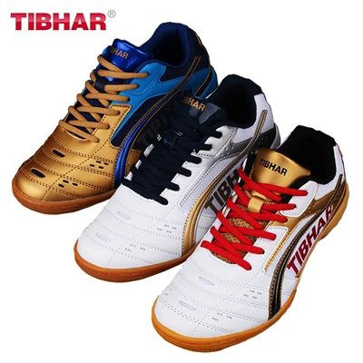 

high quality TIBHAR table tennis shoes NEW T FLYING indoor table tennis shoes, White/gold blue/gold white/blue