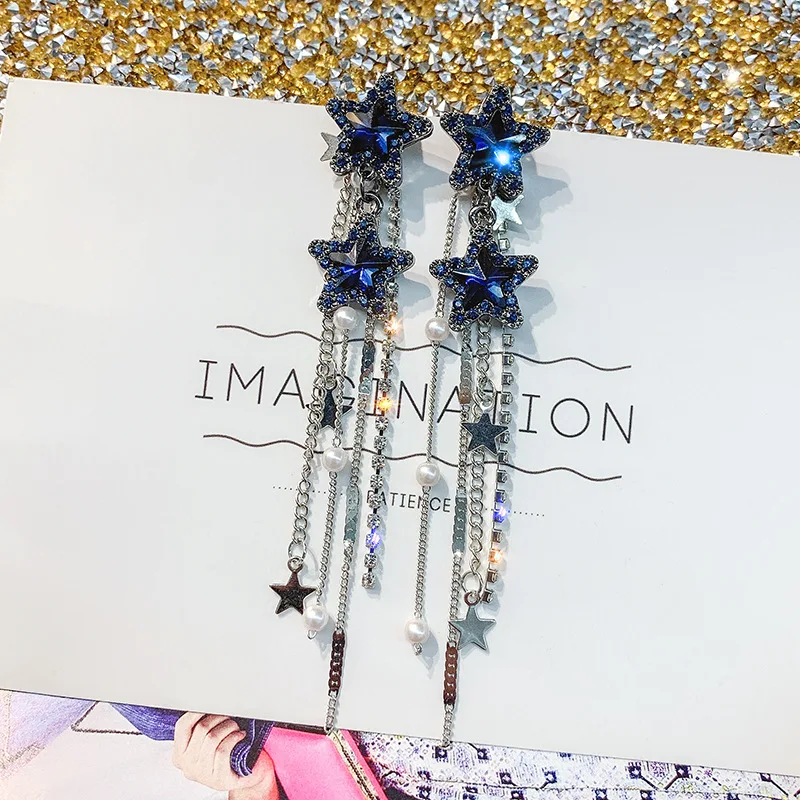 

fashion trendy tassel purple star crystal earrings long