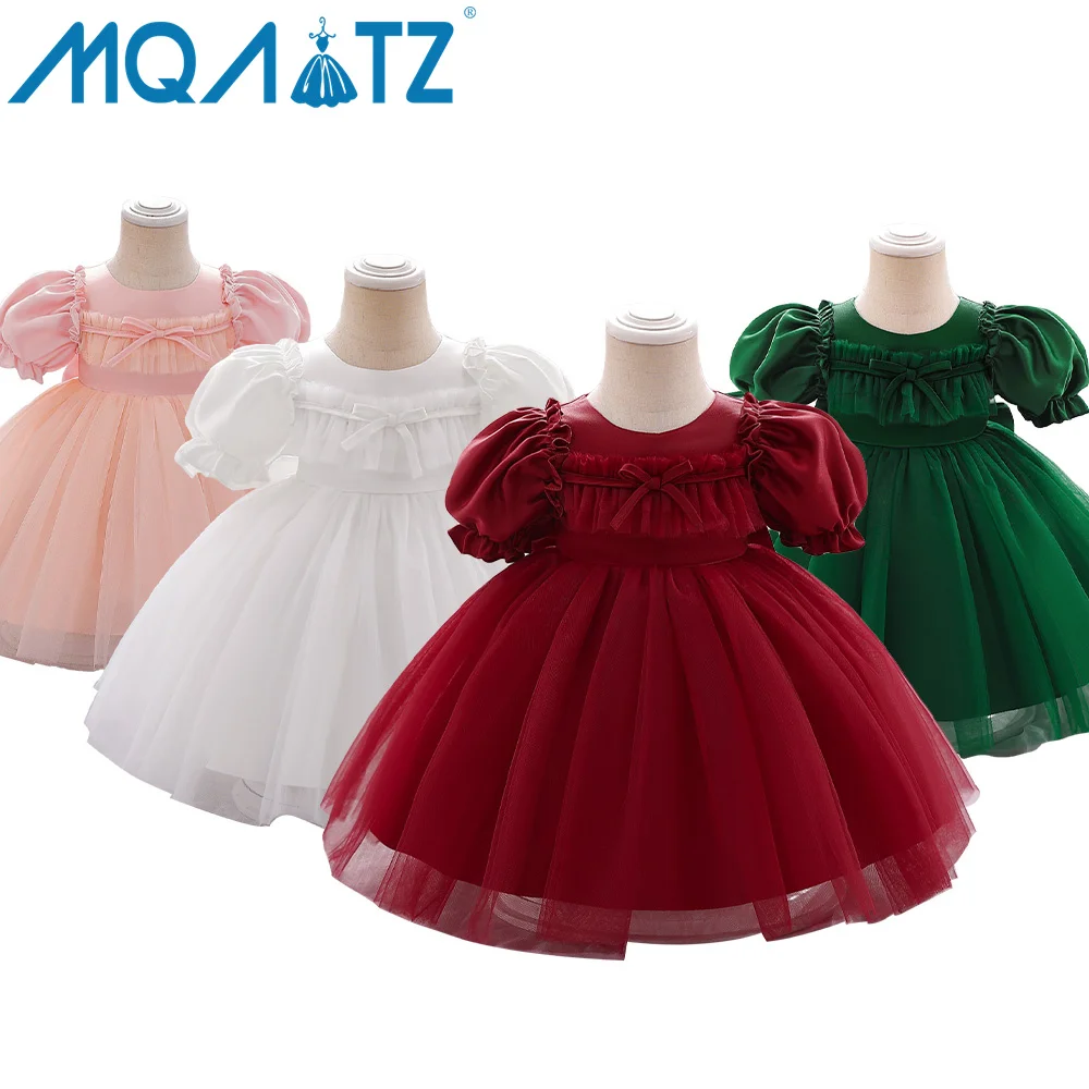 

MQATZ short sleeve wholesale ruffle bow little baby girl frocks birthday kids wedding party dresses for baby girls