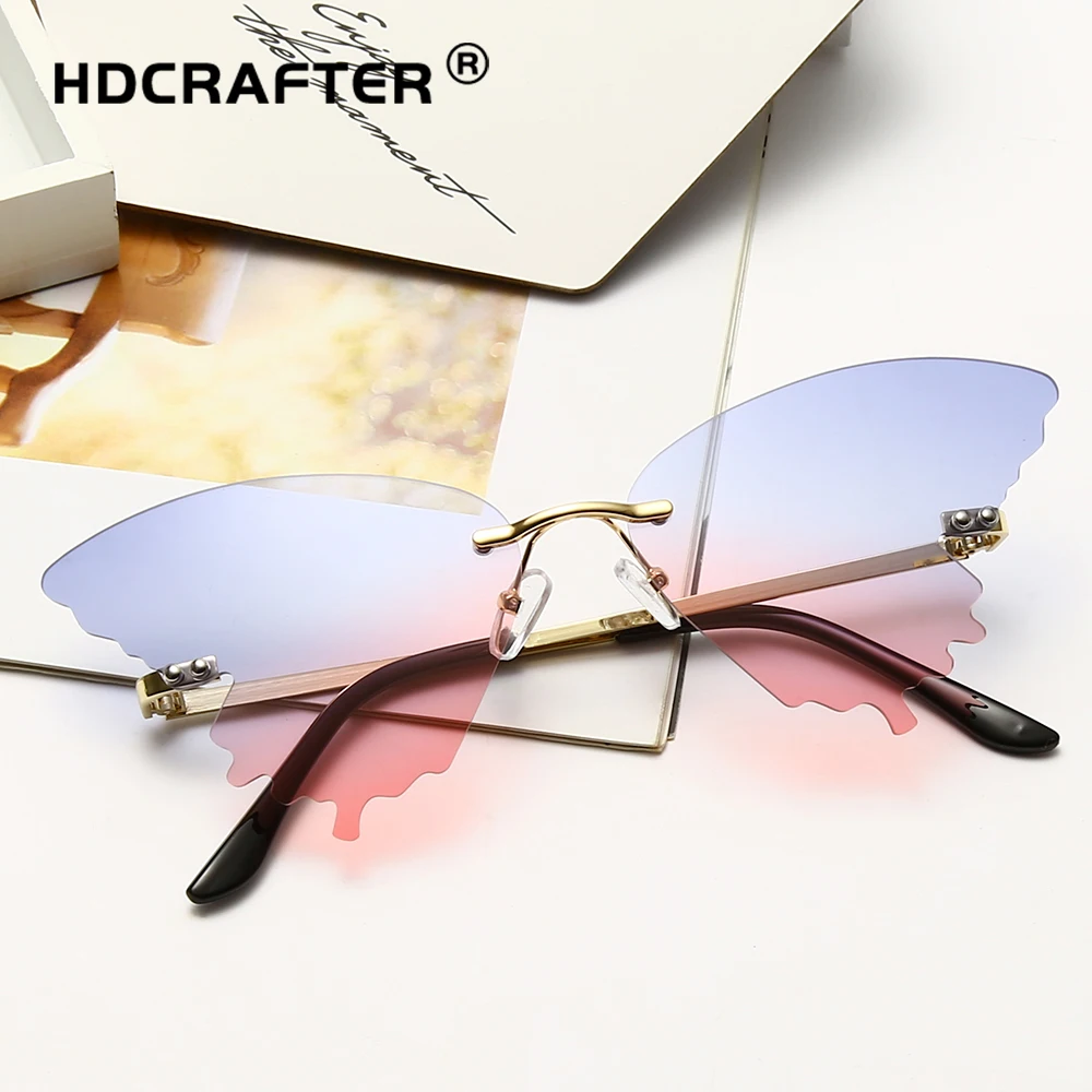 

2020 butterfly Sunglasses Women Men Rimless Sun Glasses Eyewear Luxury Trending Wide Side Party Sunglasses Eyewear