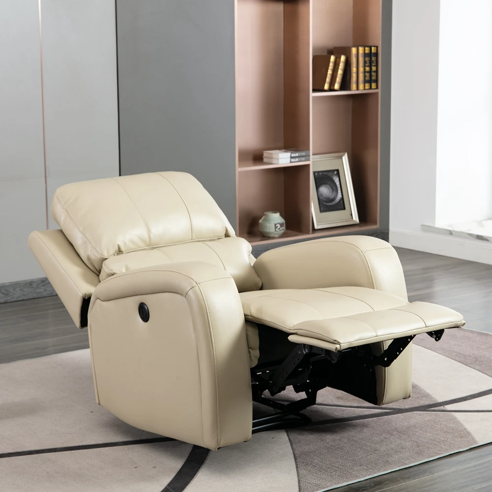 

USB Charge Port Sofas Sectional Single Reclining Chair Traditional Wheat Fabric Recliner Lounger