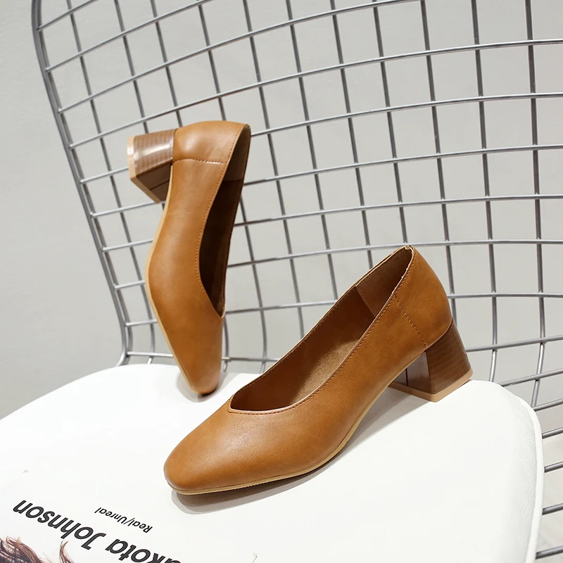 

2020 Spring Autumn Shoes Woman Brown Elegant Low Heels Shoes Size 33-46, Black,brown,apricot