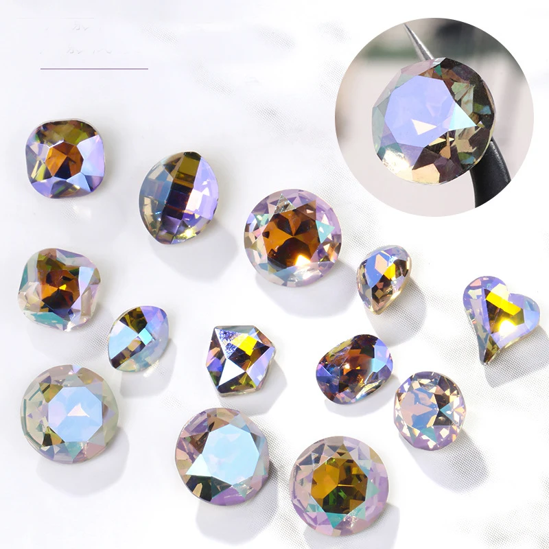 

Crystal Crooked Peach Heart Diamond Sharp Point Bottom K9 Rhinestones Light Amethyst Shiny Glass Nails Decoration