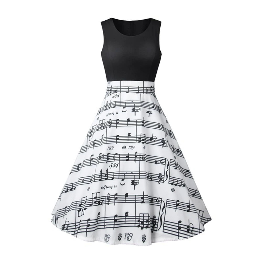 

Soft Fabric Custom Musical Note Designs Vintage stitching printed dress
