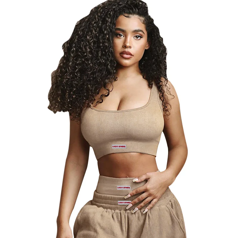 

women sets two piece 2020 new arrival casual sports wear solid tank top two piece crop top set lucky label two piece set