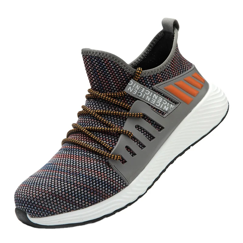 

World- Win Lightweight Safety Shoes Men Breathable Steel Toe Work Shoes Anti-smashing Construction Sneaker, Black/grey