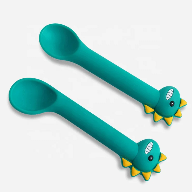 

Animal Shape Silicone Baby Training Dinnerware Set BPA Free Kids Feeding Silicone Spoon And Fork Set, Customized color