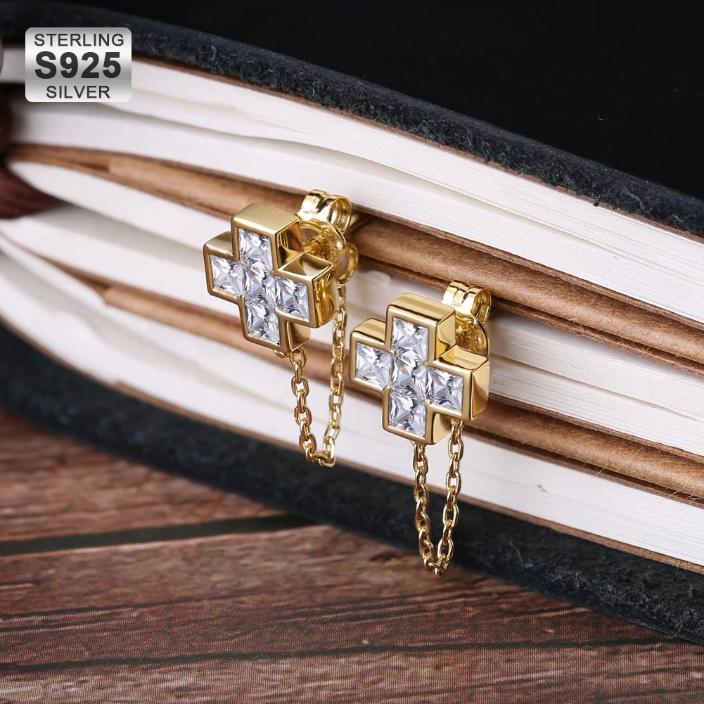 Custom Silver 925 Cross Earrings Set Jewelry Diamond Cubic Zirconia Men 14k 18k Gold Plated 925