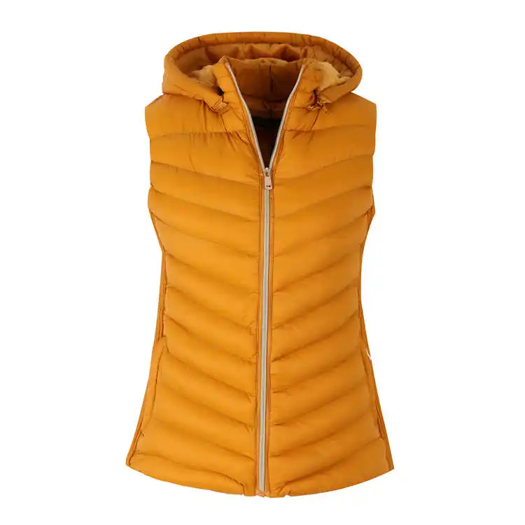 

Hooded Shiny Puffy Orange Suit Women'S Sleeveless Fashion Down Vest Women