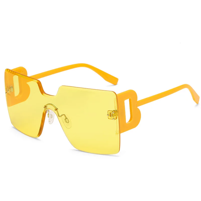 

rimless tint glasses yellow square glasses Gradient korean sunglasses women Oversized orange filter sun glasses