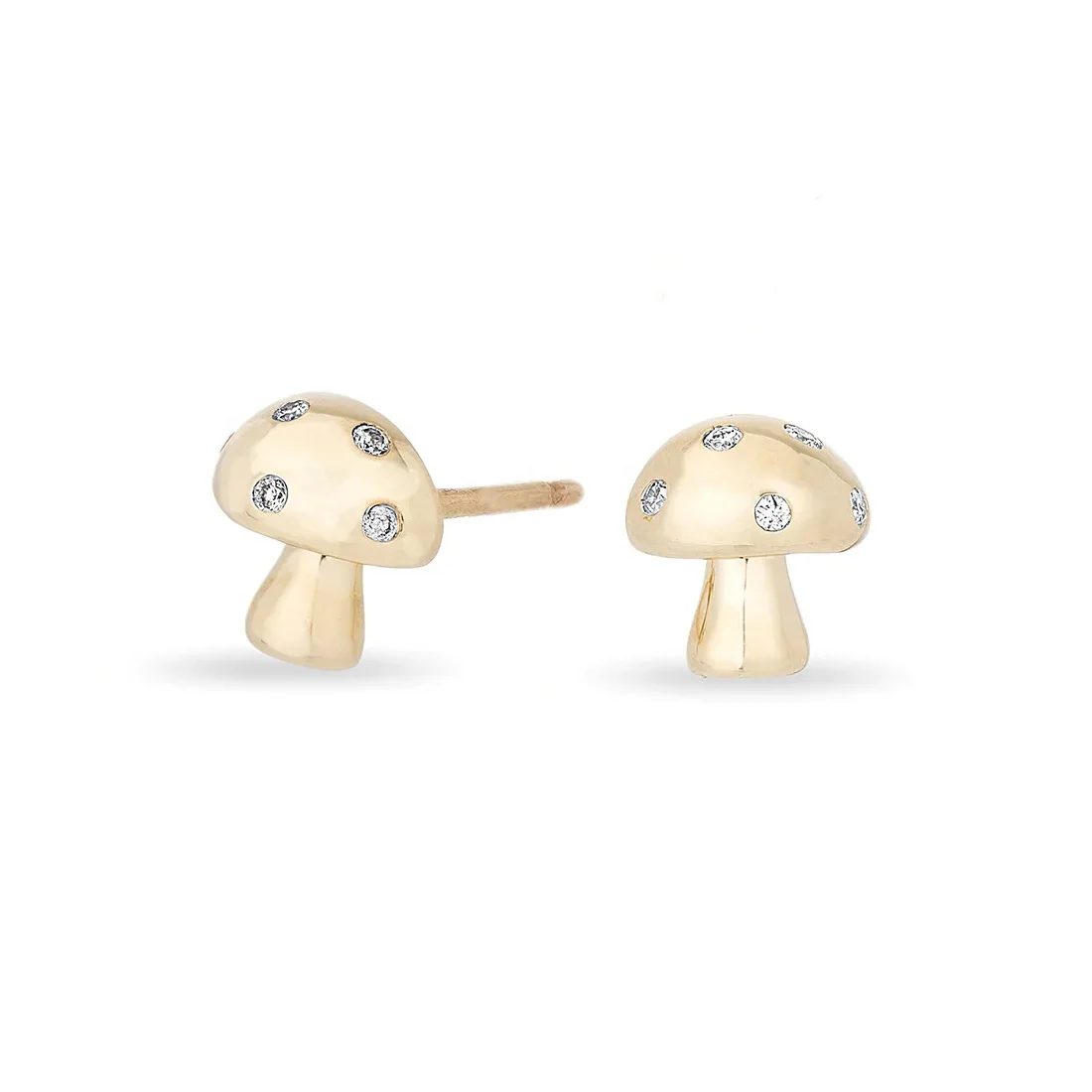 

LOZRUNVE Gold Bezel Setting Diamond Mushroom Post Earring Silver 925 Sterling