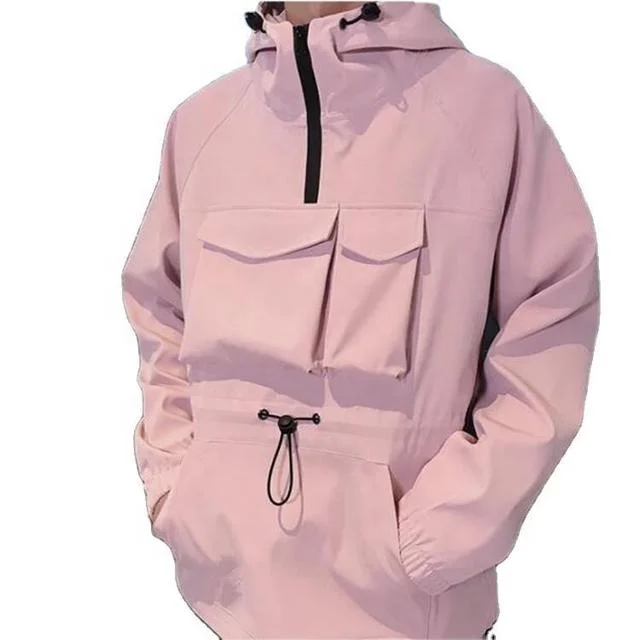 

2021 New OEM Blank 100% Nylon Men's Half Zip Multi Pockets Casual Hooded Work Windbreaker Jacket