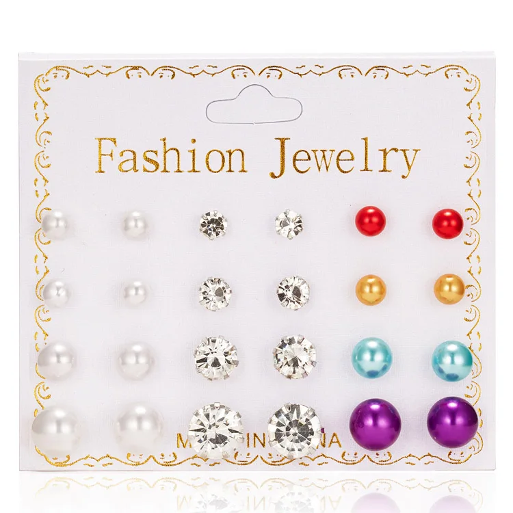 

Hot Sale 12pair set pearl earring stud for women