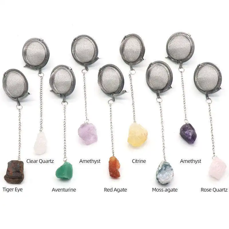 

304 Stainless Steel 4x5cm Difuse Tea Infuser Natural Crystal Raw Stone Amethyst Rose Quartz Ball Strainer Wholesale Strainer