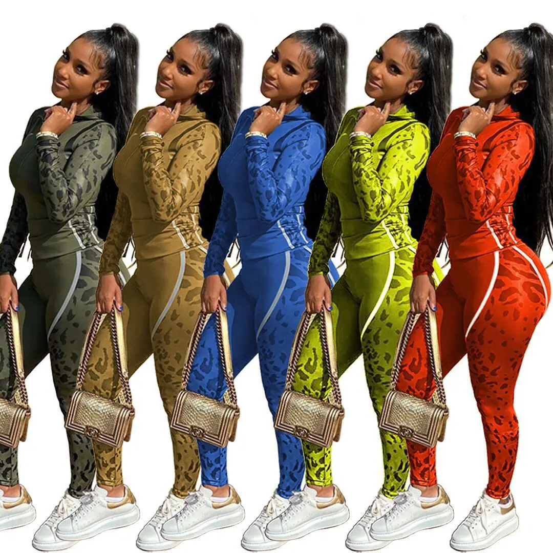 

Fashion Camo Print Half Zip Hoodie Jogging Pants Tracksuit Set Women Clothes Two Piece