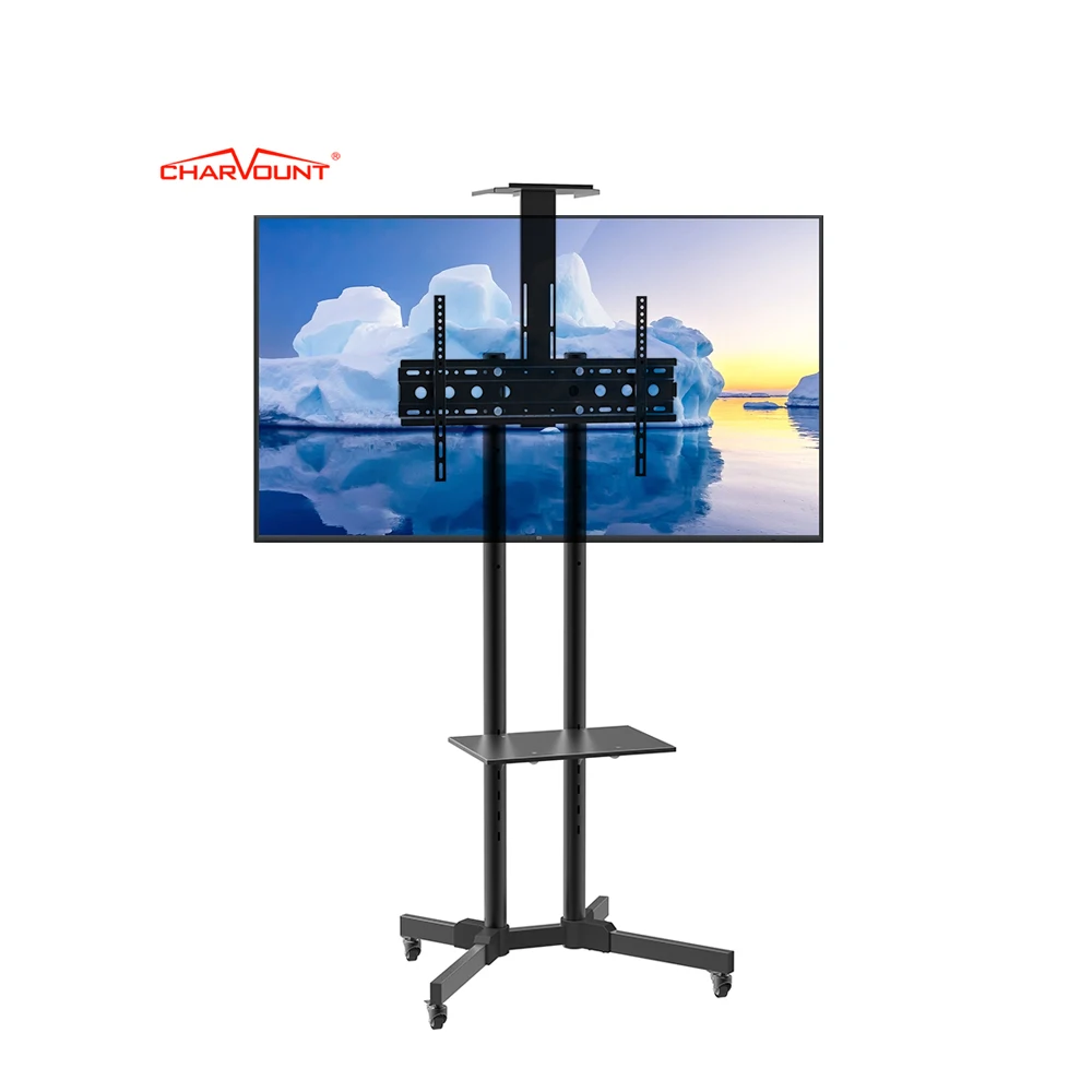 

Charmount 5 Height Adjustable Mobile Tv Trolley Wheels Universal Floor Tv Stand TV Cart