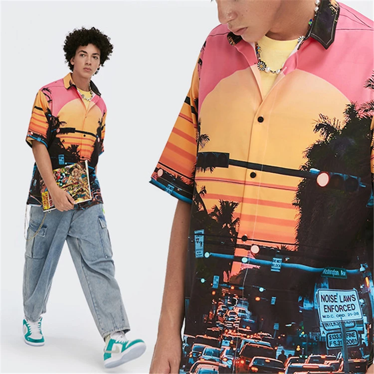 

Wholesale street city digital printing shirts casual short sleeve floral shirts