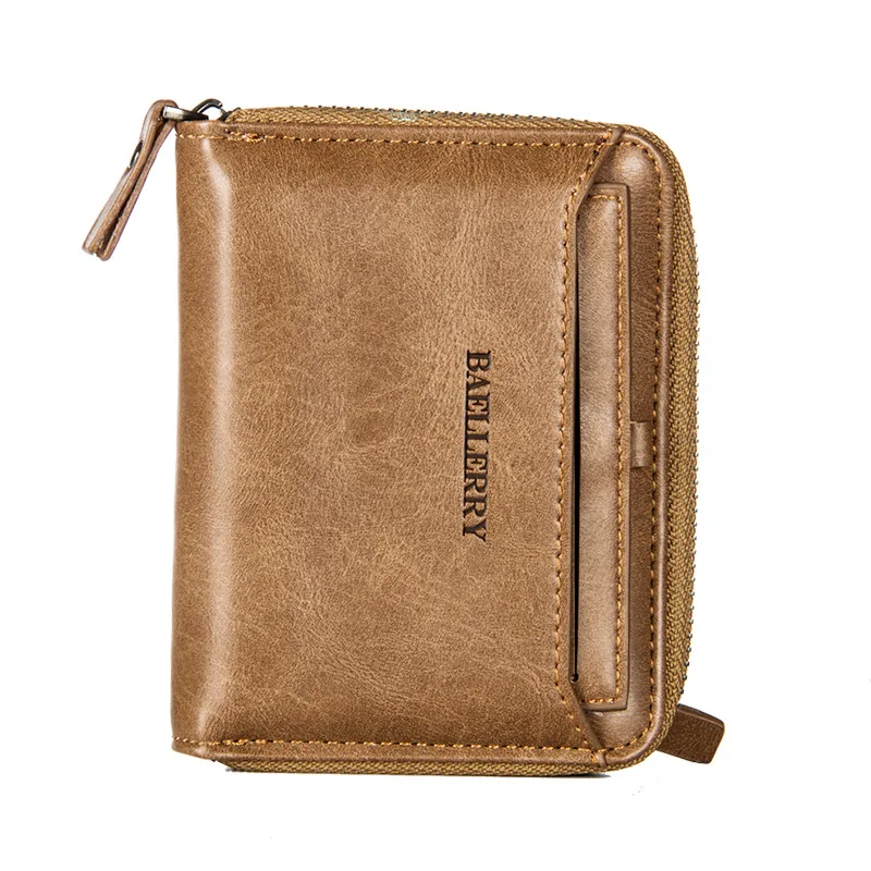 

2022 baellerry short zipper card men's travel wallets pu leather vintage small coin Purse pocket Card Holder rfid bifold wallet, Picture shows