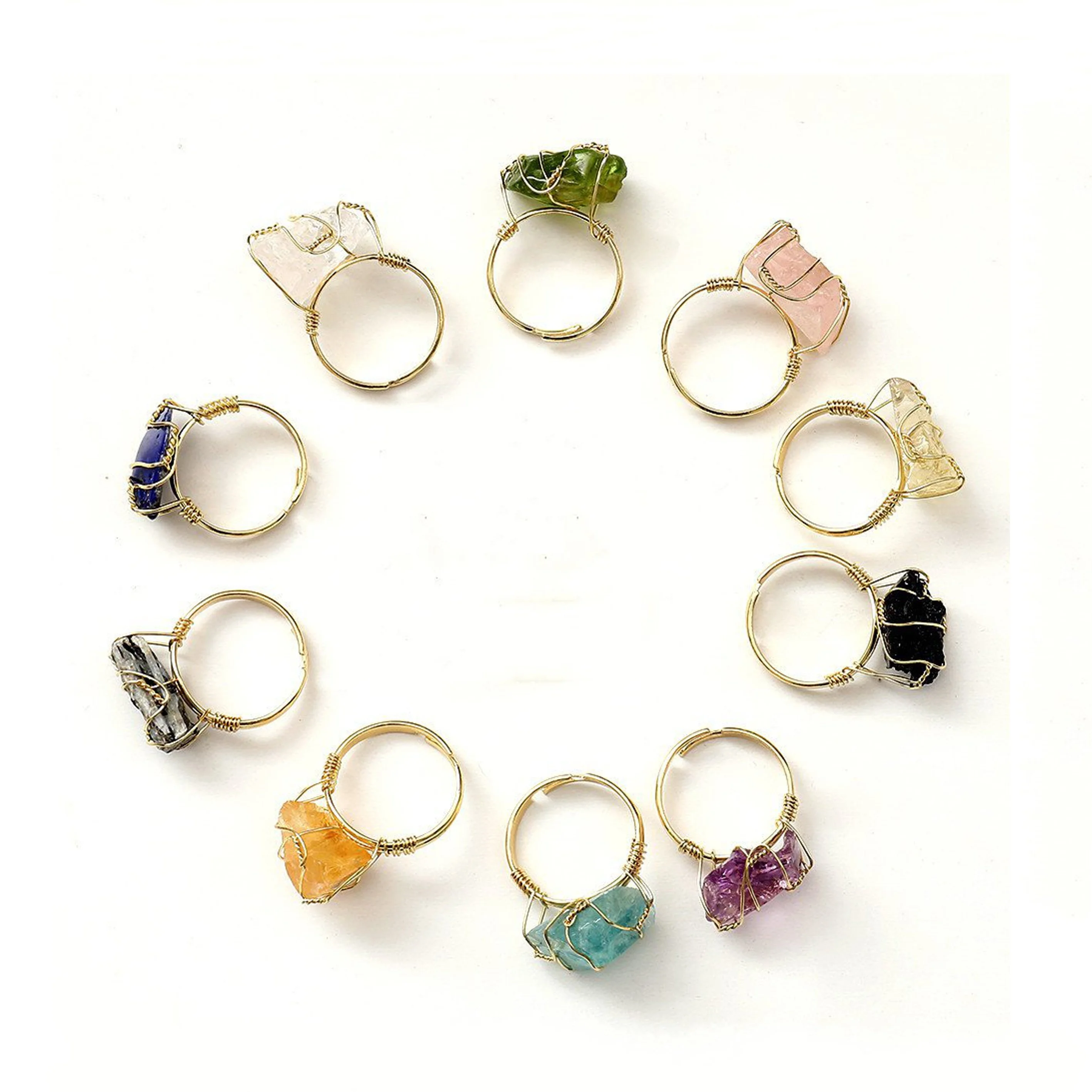 

Fashionable Hand-Wrapped Mineral Stone Rings for Women Natural Quartz Rough Stone Rings for Parties and Anniversaries