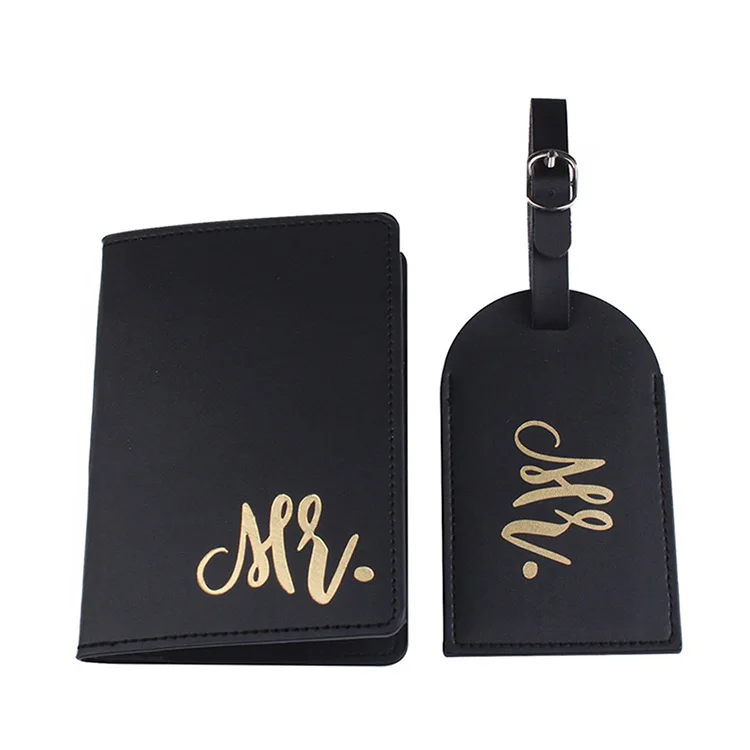 

Wholesale personalized custom passport holder set passport cover and luggage tag, Black, white