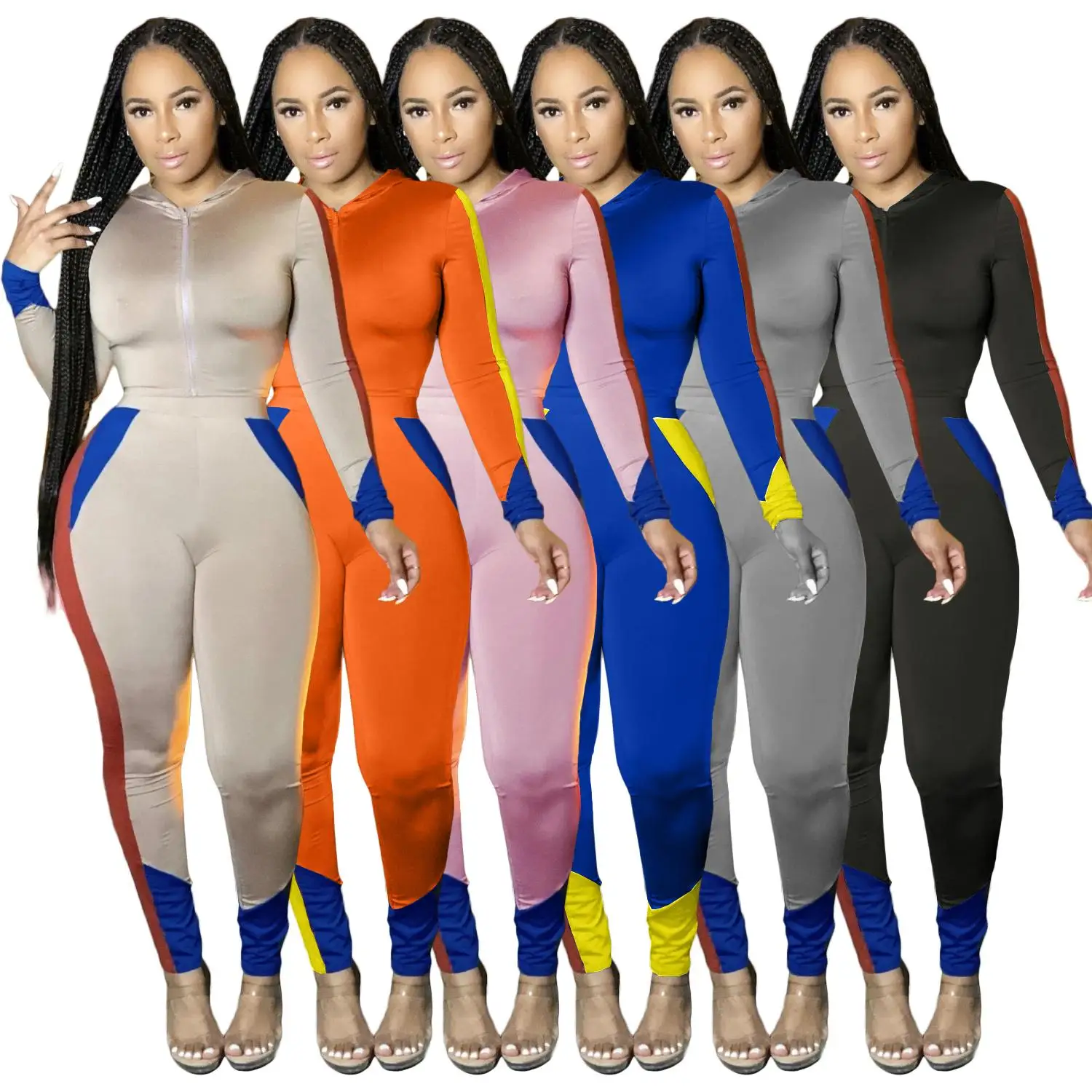 

Fashion tight stitching two-piece personalized warm hooded clothes women's set