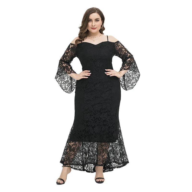 

women clothing plus size dress elegant lady long lace slip dress, Picture color
