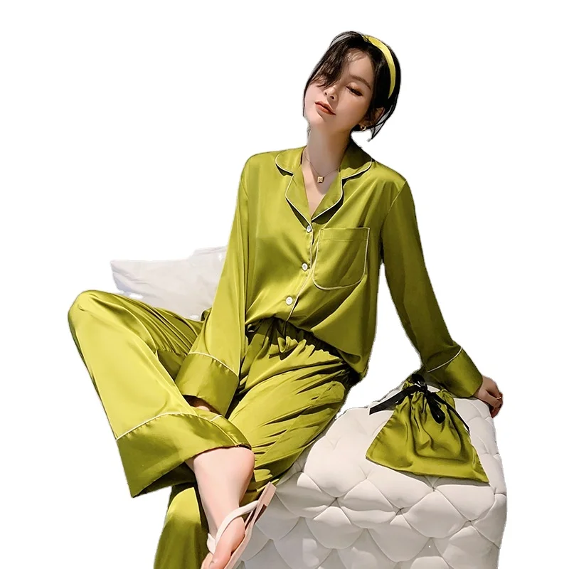 

Sleepwear supplier satin silky pajamas women long sleeve pajamas set