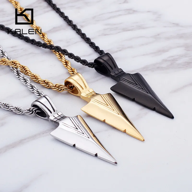 

KALEN Stainless Steel Mens Gold Arrowhead Arrow Head Vikings Necklace Pendants Black