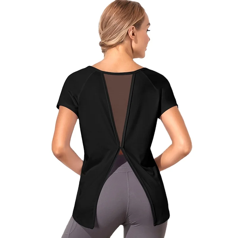 

Women's sports loose T-shirt mesh breathable strap sports fitness yoga suit