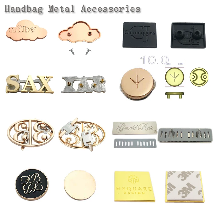 Design bag metal brand tags custom metal logo plate label for handbags