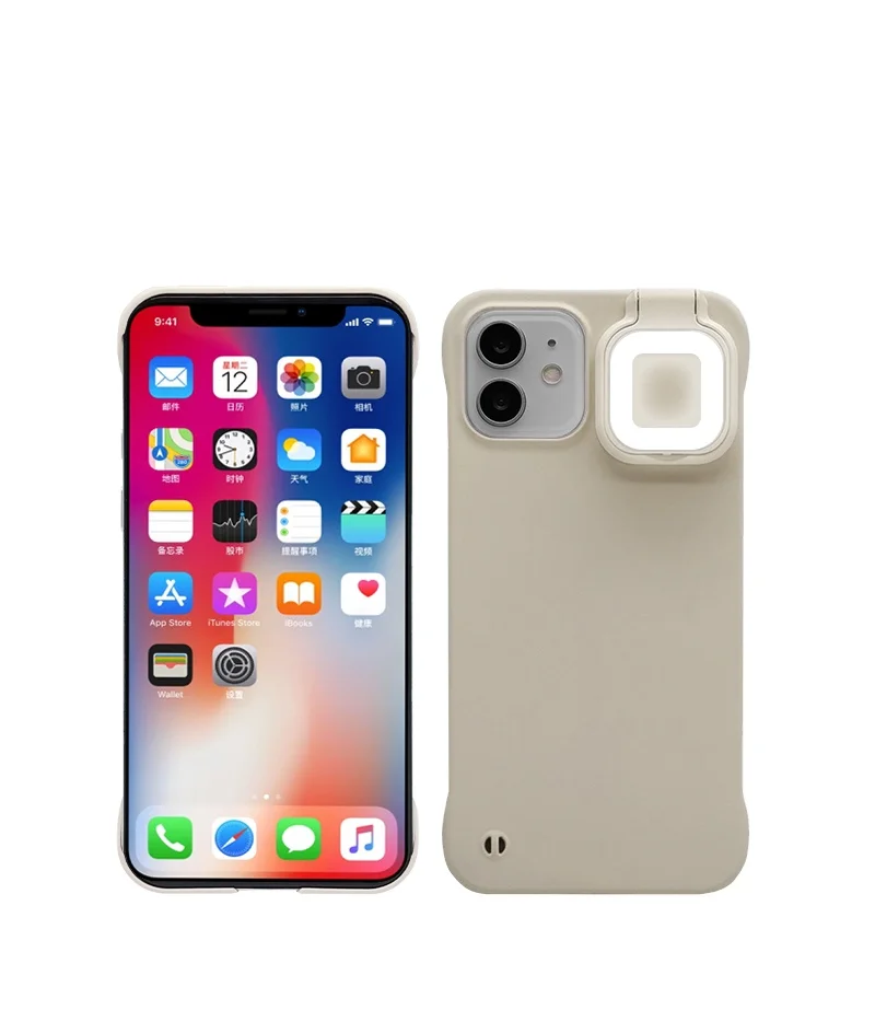 

shockproof soft tpu ring light mobile phone cover led fill selfie light phone case for iphone 12 pro max, 3 colors