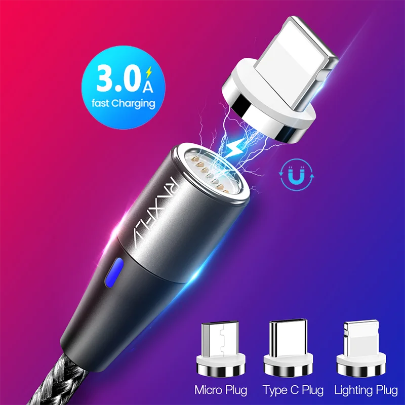 

Free Shipping 1 Sample OK RAXFLY 360 Rotation 3A Fast Magnetic Mobile Phone Charger Data Cable