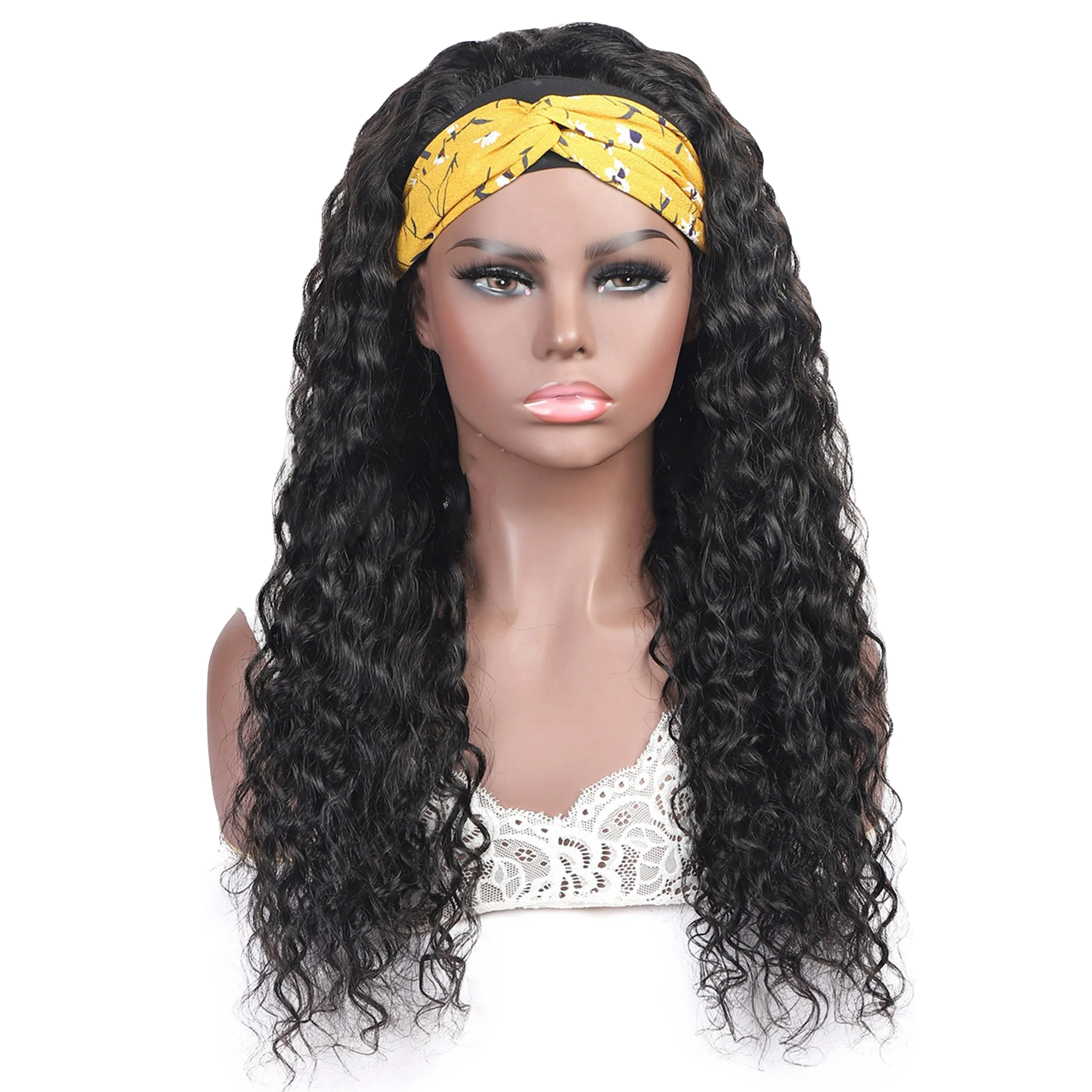 

Hot Selling None Lace Front Wigs Brazilian Virgin Hair Wet and Wavy Curly Headband Water Wave Wigs Human Hair