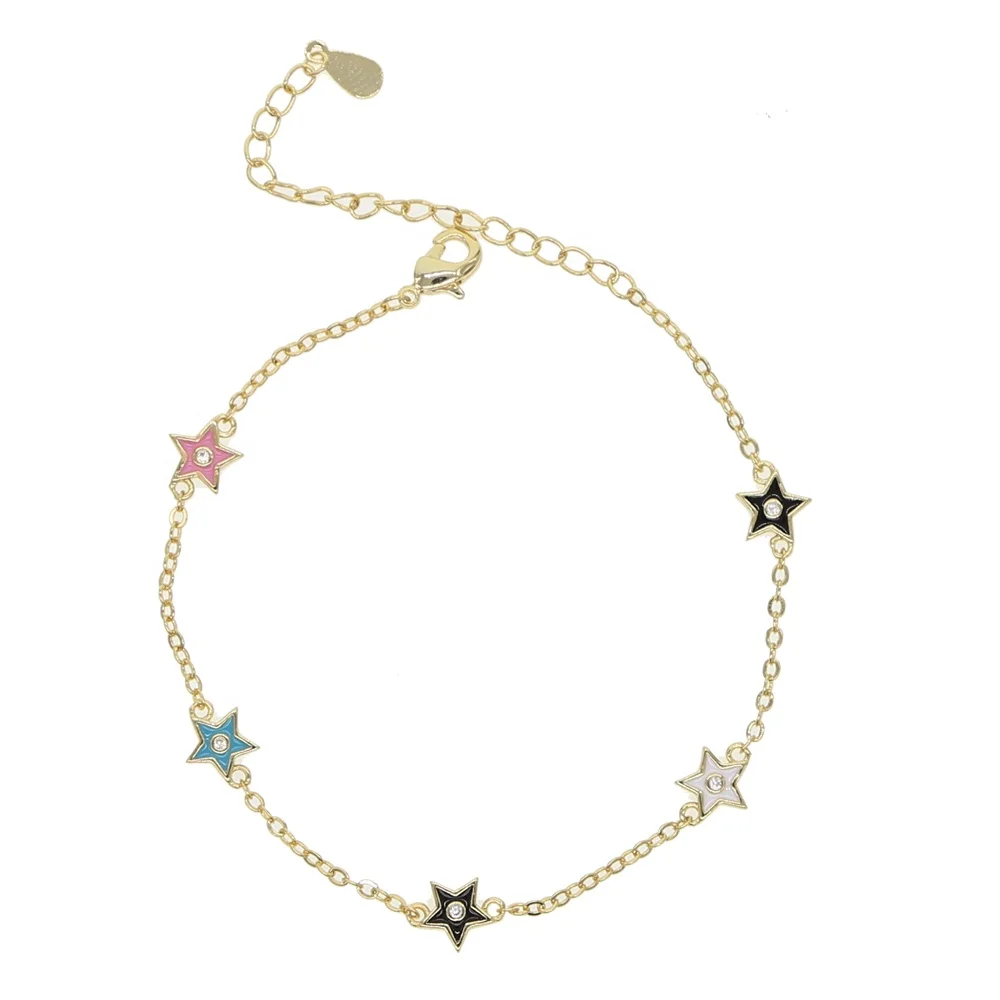 

15+4CM Cute lovely girl women fashion jewelry candy colorful enamel moon star eye charm bracelet