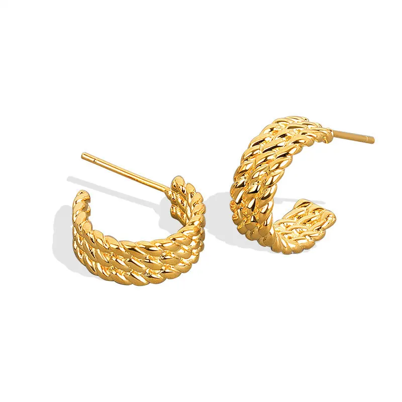 

ENSHIR Minimalist Jewelry 18k Gold Plated Multilayer Twisted C Shaped Earrings for Women, As picture