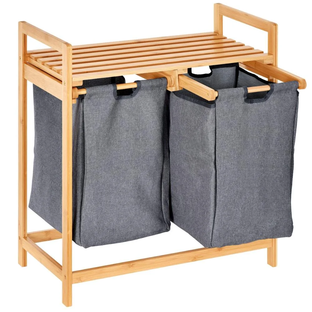 

Household Folding Laundry Hamper Basket Bag Durable Bamboo Frame Wood Laundry Hamper Storage Organizer Organisator, Natural