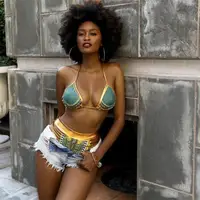 

Women Sexy South African golden halter bikini high waist two pieces swimsuit swimwear