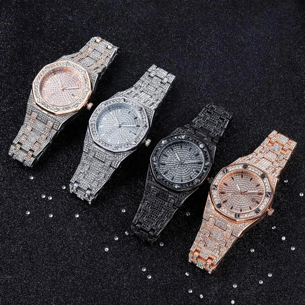 

2019 Luxury Brand Diamond Watch Quartz Gold HIP HOP Wrist Watches With Micro pave CZ Stainless Steel Watch Clock relogio