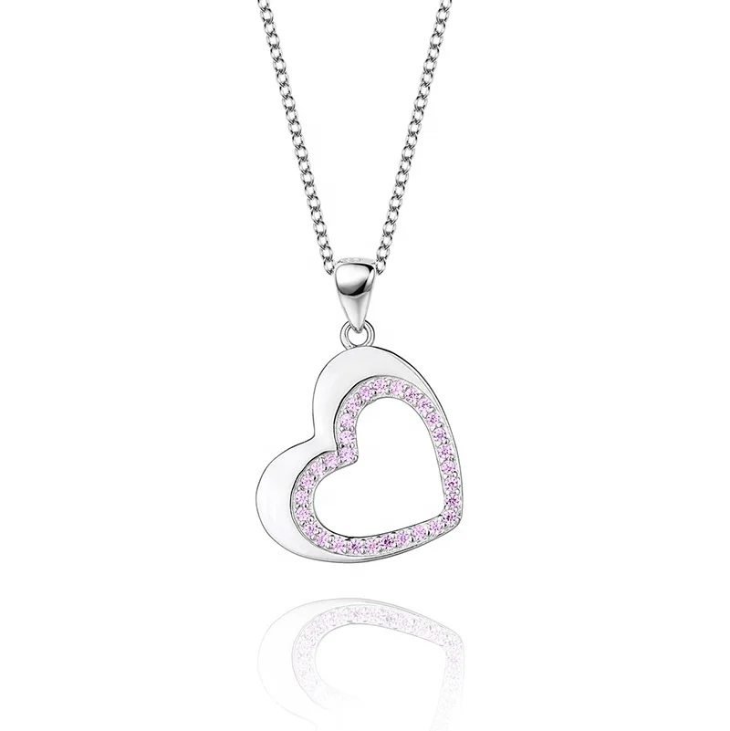 

Heart Love You Created Pink Pendant Fashion 925 Sterling Silver Pendant Necklace for Women Lover