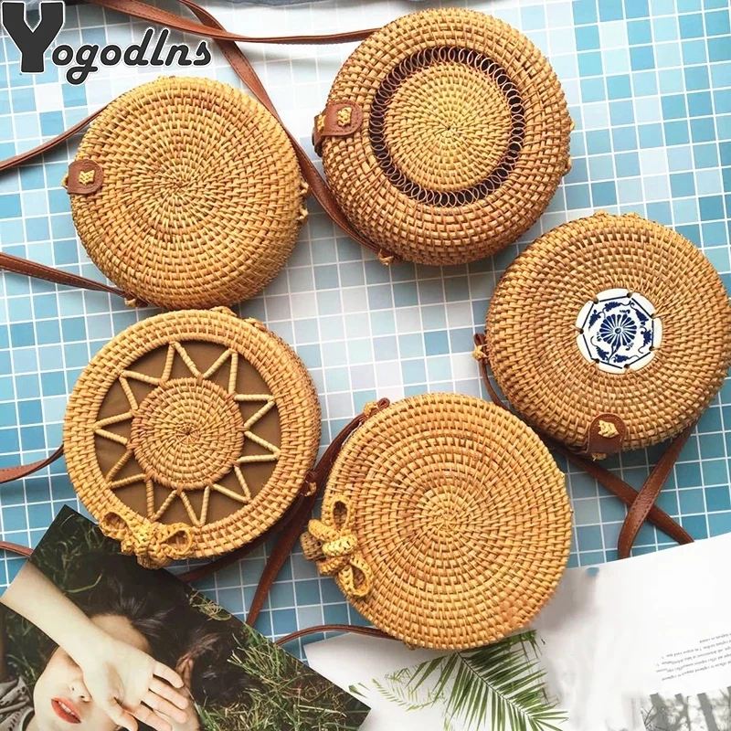 

Wholesale Bali Handmade Woven Round Rattan Bag Circle Straw Beach Bag