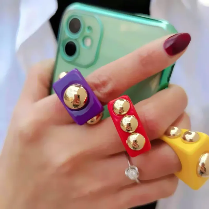 

Y2K Ring Fashion Color Resin Geometric Acrylic Ring For Women New Summer Jewelry Ring, Like picture