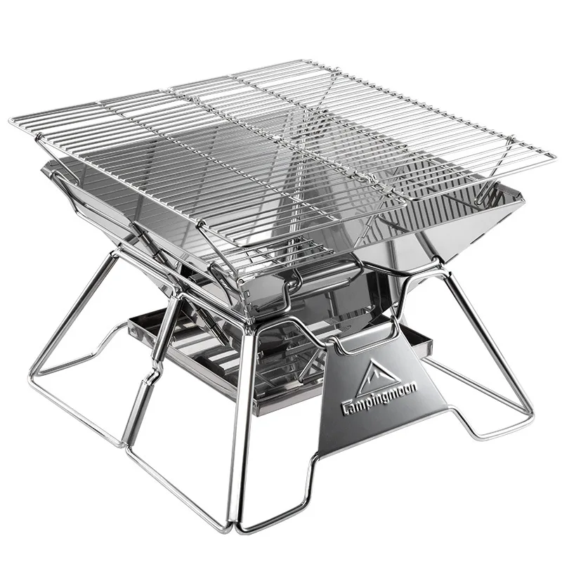 

Portable Folding BBQ Grill Stove Campingmoon MT-2 Camping Barbecue Stove 34x35cm, Silver