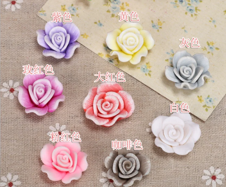 

3D polymer clay rose flower beads with hole hand made white flower wedding accessories rose flower beads jewelry accessories
