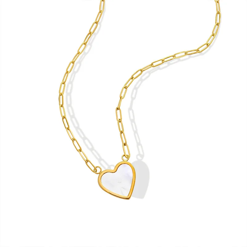 Joolim Jewelry High End 18k Gold Plated Heart Shell Pendant  Necklace Trendy Stainless Steel Jewelry Wholesale