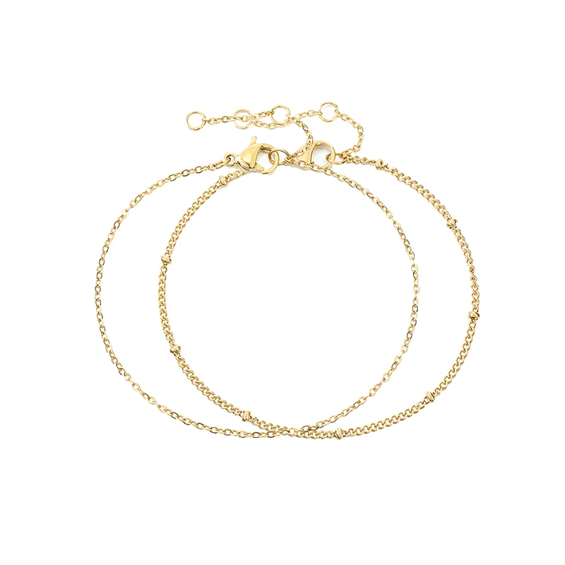 

eManco Popular Trendy Gold Plated Jewelry Bead Ball Chain Stainless Steel Bracelets Simple Dainty Chain Women