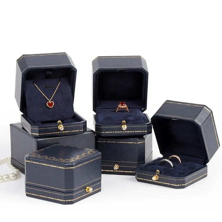 

High Quality Custom European Princess Proposal Wedding Double Slot Ring Box Navy Blue Pu Leather Jewelry Packaging Box, Black, pink, white,brown